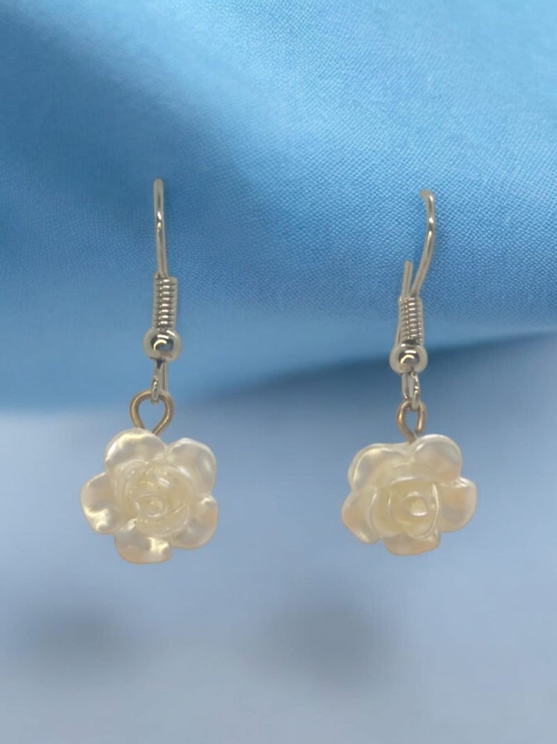 Crystal Atelier Flower Figured Design Mother of Pearl Rose Aesthetic Vintage Coquette Fairycore Dangle Earrings  - Image 2