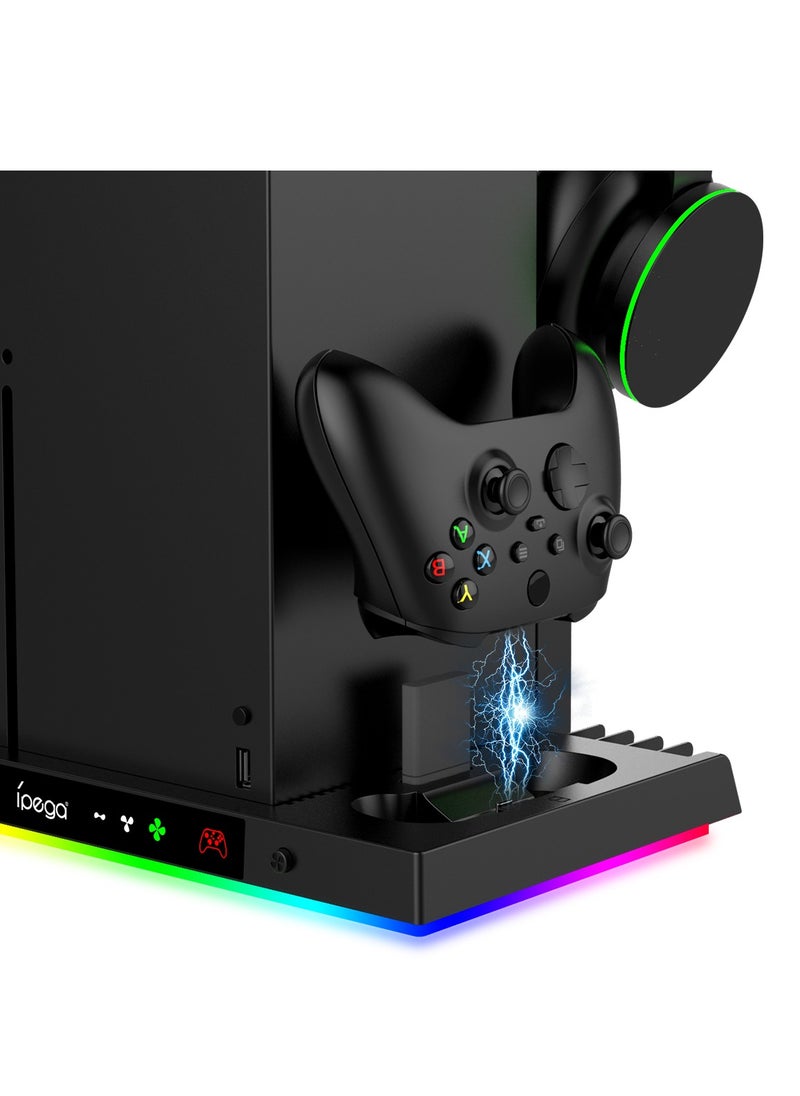 PG-XBX023S Upgraded RGB Cooling Fan Charging Station for Xbox Series X Console and Controller, Wireless Dual Charger Dock & Cooler System Stand with 15 Colorful Light Modes for XSX Accessories Kit
