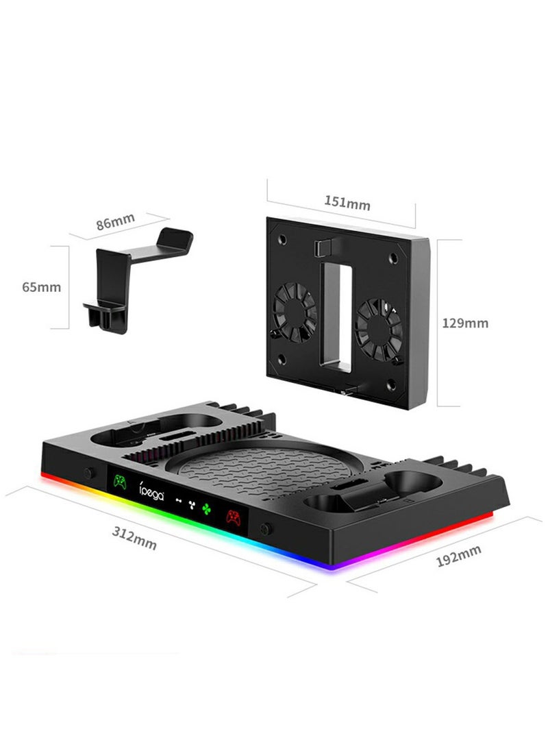 PG-XBX023S Upgraded RGB Cooling Fan Charging Station for Xbox Series X Console and Controller, Wireless Dual Charger Dock & Cooler System Stand with 15 Colorful Light Modes for XSX Accessories Kit