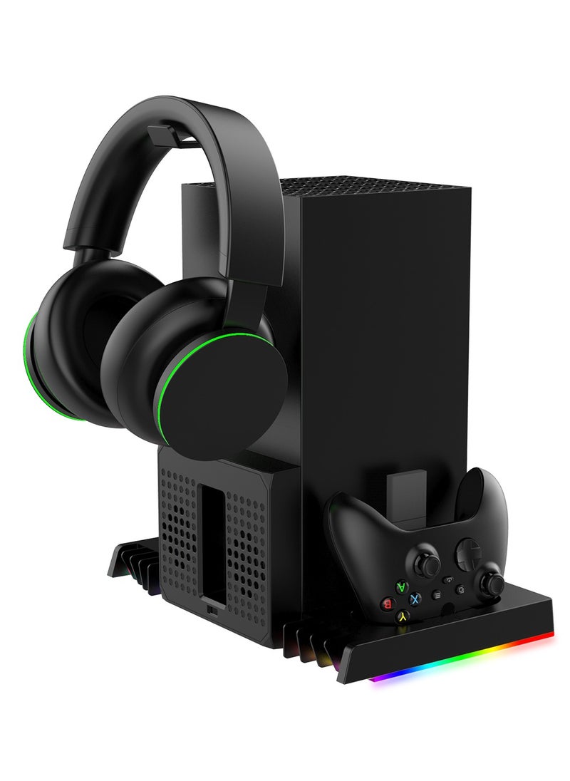PG-XBX023S Upgraded RGB Cooling Fan Charging Station for Xbox Series X Console and Controller, Wireless Dual Charger Dock & Cooler System Stand with 15 Colorful Light Modes for XSX Accessories Kit