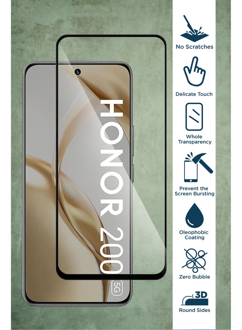 For Honor 200 5G - Tempered Glass Screen Protector - Advanced Border-Less Full Edge to Edge ,Shatterproof , High Responsiveness , Higher Transparency , Quick to Install ,Anti-scratch and Bubble-free Screen Protector - Black - Image 2