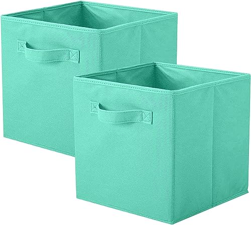 PowerKing Collapsible Storage Cubes with Handles, Fabric Foldable Bins for Closet Shelves, Durable Organization Storage Bins, 10.5'' x 11'' x 10.5'' (2Pack, New Green) - Image 1