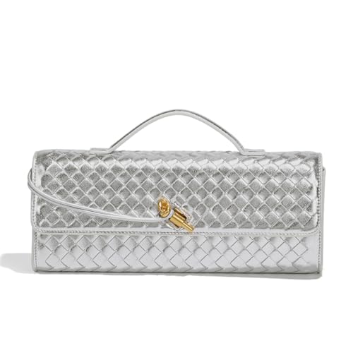 Dreubea Women's Handmade Woven Evening Bag Casual Leather Shoulder Handbag Fashion Crossbody Clutch Purse Silver - Image 1