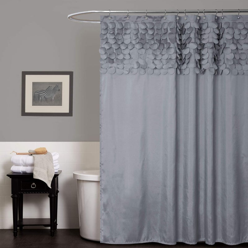 لاش ديكور ستارة دش لوش ديكور ليليان | تصميم دوائر لامعة محبوكة للحمام، 72 × 72 بوصة، رمادي - Image 1