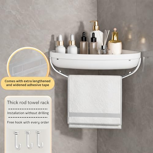KREPS Bathroom Shelf Organizer,Self Adhesive No Drill Shower Shelf Easy Installation, Wall Mounted Shelf, with Towel Napkin Holder with Hook,Used for Bathroom and Kitchen (White, Corner) - Image 3