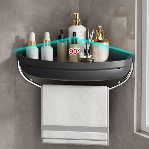 KREPS Bathroom Shelf Organizer,Self Adhesive No Drill Shower Shelf Easy Installation, Wall Mounted Shelf, with Towel Napkin Holder with Hook,Used for Bathroom and Kitchen (White, Corner) - Image 4