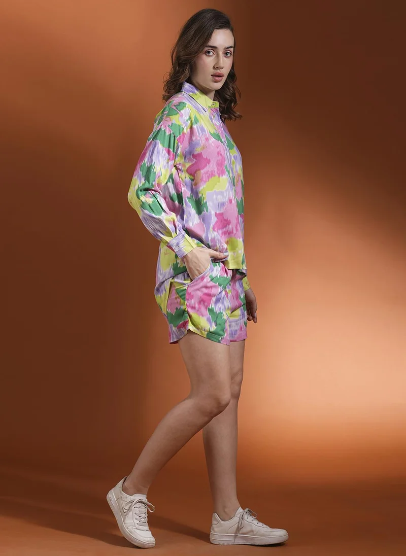 globus Globus Women Pink Tie Dye Long Sleeves Shirt With Short