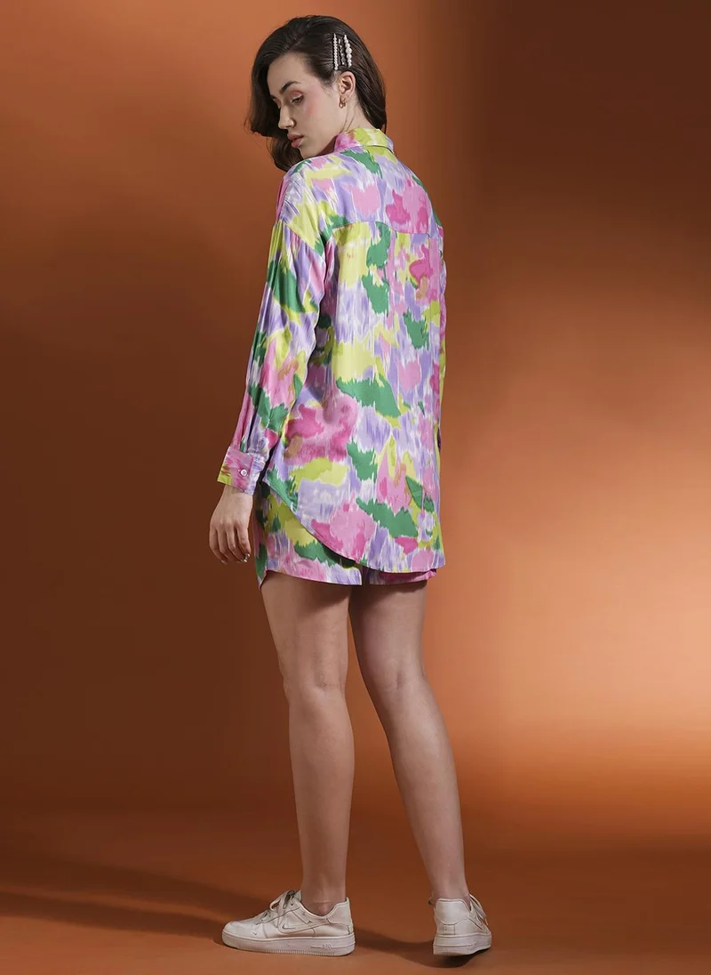 globus Globus Women Pink Tie Dye Long Sleeves Shirt With Short