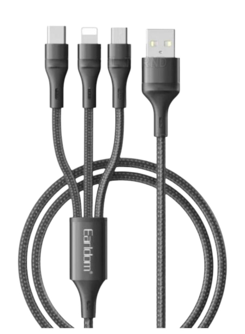 Earldom EC-IMC031 3 in 1 Multi-Purpose Nylon Braided Micro, Lightning and Type-C USB Fast Charging Cable - Image 1