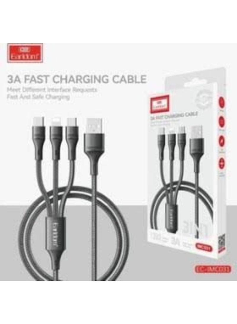 Earldom EC-IMC031 3 in 1 Multi-Purpose Nylon Braided Micro, Lightning and Type-C USB Fast Charging Cable - Image 3