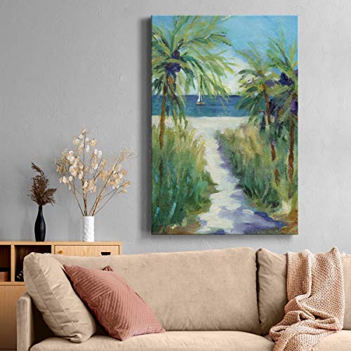 Renditions Gallery Canvas Wall Art Paintings for Home Palm tree Pathway to the Sandy Beach Abstract Hanging Prints for Living Room Office Kitchen Decor - 12"X18" LT15 - Image 3