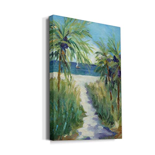 Renditions Gallery Canvas Wall Art Paintings for Home Palm tree Pathway to the Sandy Beach Abstract Hanging Prints for Living Room Office Kitchen Decor - 12"X18" LT15 - Image 2