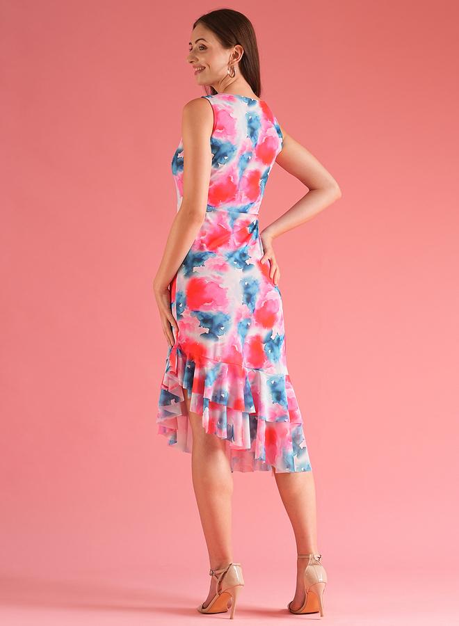 Globus Women Abstract Print Ruffled Asymmetric Hem Sheath Midi Dress - Image 3