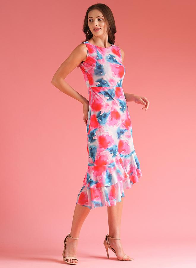 Globus Women Abstract Print Ruffled Asymmetric Hem Sheath Midi Dress - Image 2