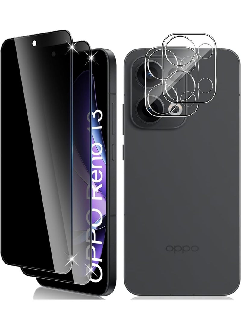 general Privacy Screen Protector Compatible with OPPO Reno 13 5G, [2+2 Pack] Anti-Spy Tempered Glass and Camera Lens Protector, 9H Hardness Anti-Scratch Without Bubbles - Image 1