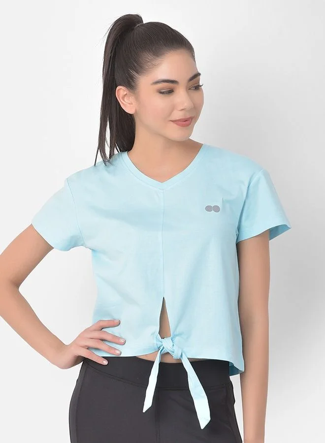 كلوفيا Clovia Comfort Fit Active Tie-up Crop Top in Sky Blue - Cotton Rich