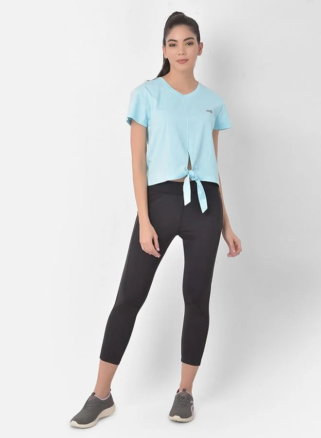 كلوفيا Clovia Comfort Fit Active Tie-up Crop Top in Sky Blue - Cotton Rich