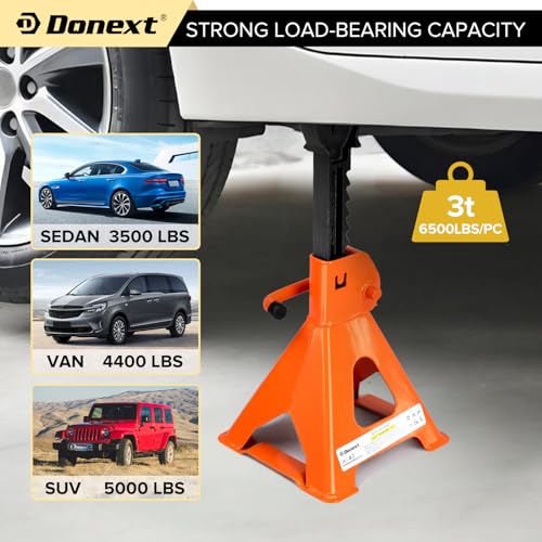 Donext Jack Stands 3 Ton (6,500 lb) Capacity Steel, 1 Pair Orange Lifting Stand Adjustable Jack Stands - Image 5