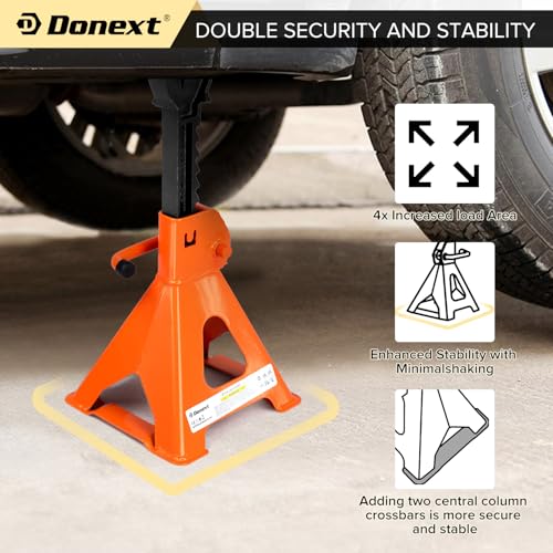Donext Jack Stands 3 Ton (6,500 lb) Capacity Steel, 1 Pair Orange Lifting Stand Adjustable Jack Stands - Image 3