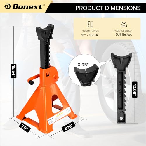 Donext Jack Stands 3 Ton (6,500 lb) Capacity Steel, 1 Pair Orange Lifting Stand Adjustable Jack Stands - Image 2