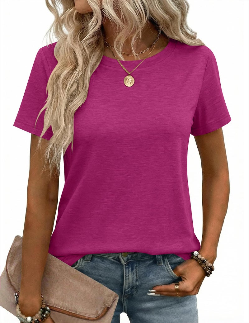 Zeagoo Women's Soft Basic Short Sleeve T-Shirt Round Neck Top Casual Tee for Spring Summer Daily Wear Hot Pink - Image 1