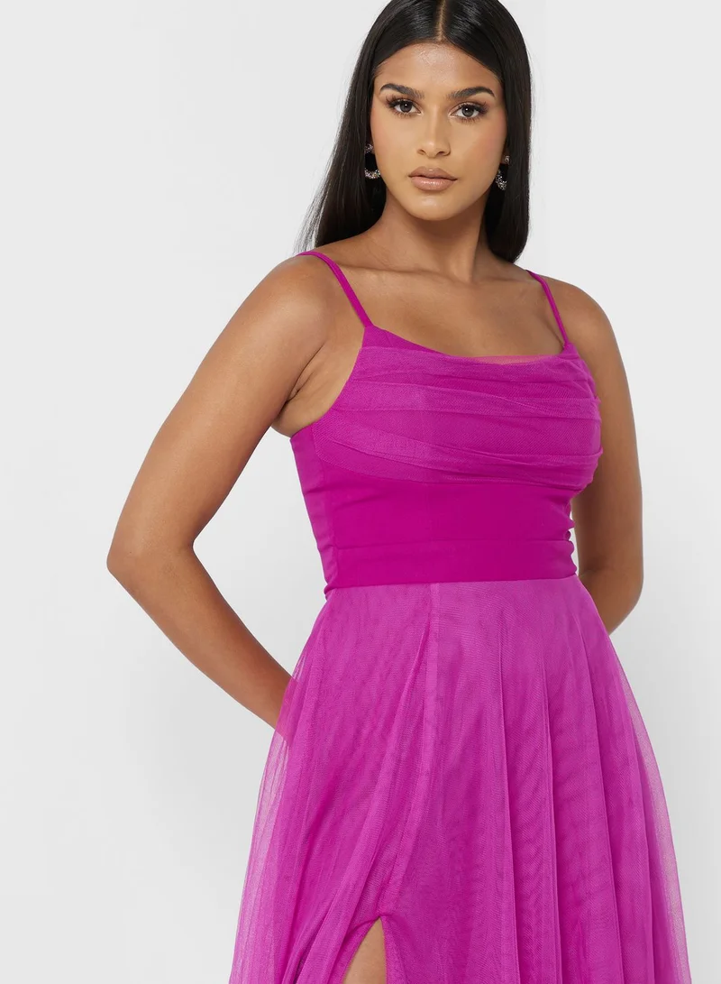 skirt and stiletto Tulle High-Slit Dress