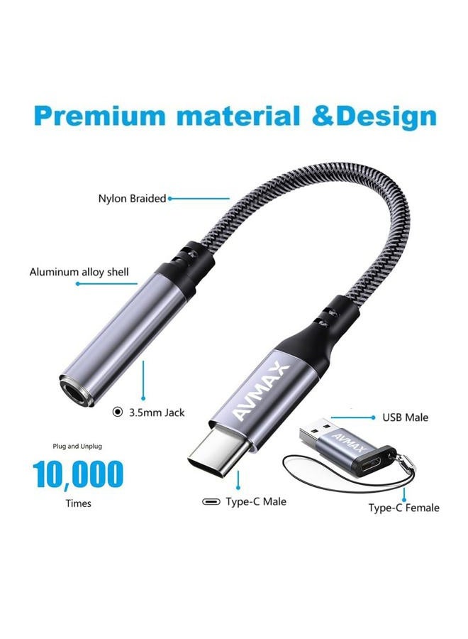 Avmax USB C to 3.5mm Audio Headphone Adapter,Type c to Aux Female Cable for iPhone 16 15 Plus Pro Max iPad, S24 S23 S22 S21 S20 Ultra Pixel MacBook and More Type c Devices (Gray) - Image 4