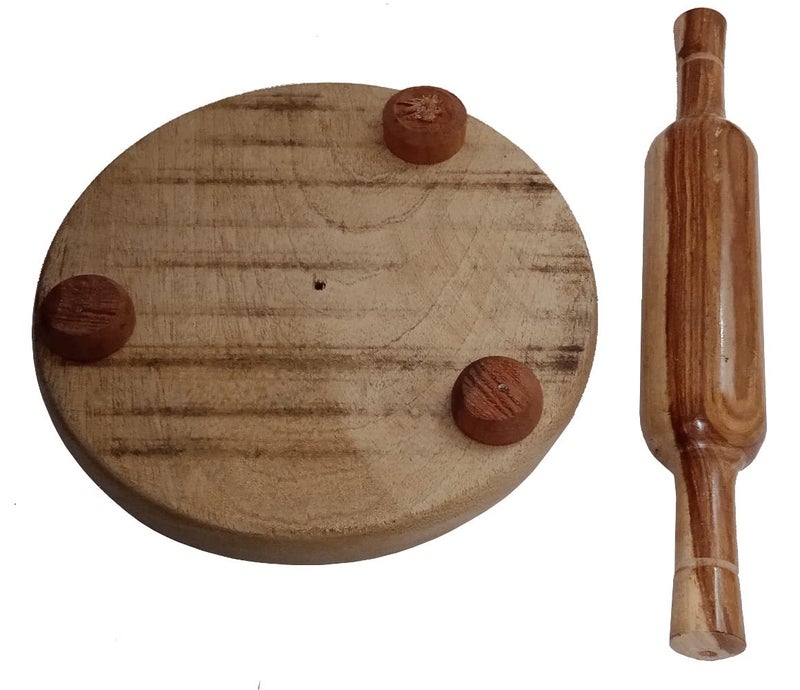 Purpledip Wooden Chakla Belan Roti Maker Rolling Pin Board Set 9 Inch Diameter Kitchen Utensil 11069 - Image 4