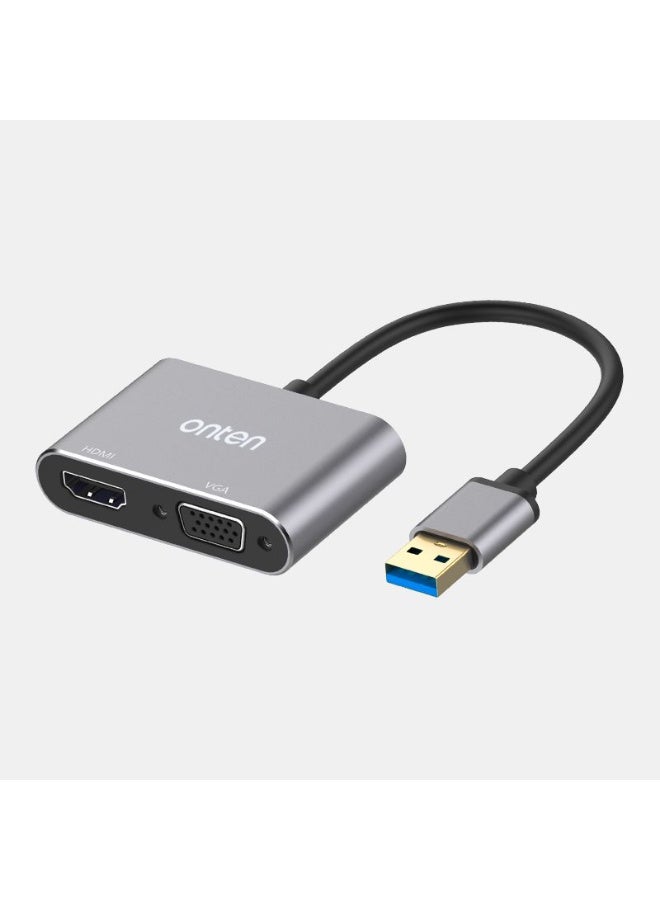 أونتن محول ONTEN OTN-5201B من USB 3.0 إلى HDMI + VGA، محول رسومات USB عالي الدقة بالكامل لإعداد شاشتين، يدعم العرض المتطابق والممتد على أجهزة الكمبيوتر المحمولة والمكتبية والمكاتب والعروض التقديمية واللافتات الرقمية والوسائط المتعددة - Image 4