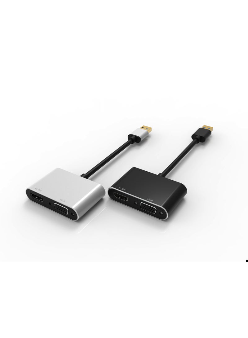 أونتن محول ONTEN OTN-5201B من USB 3.0 إلى HDMI + VGA، محول رسومات USB عالي الدقة بالكامل لإعداد شاشتين، يدعم العرض المتطابق والممتد على أجهزة الكمبيوتر المحمولة والمكتبية والمكاتب والعروض التقديمية واللافتات الرقمية والوسائط المتعددة - Image 1