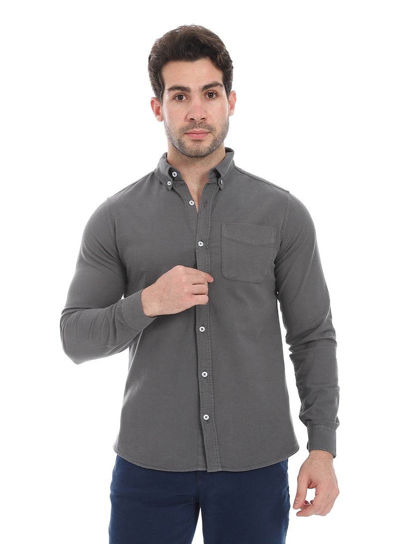 Andora Fitted Gabardine Casual Shirt_Lead Grey - Image 1