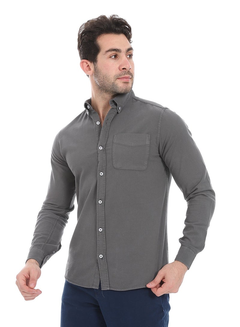 Andora Fitted Gabardine Casual Shirt_Lead Grey - Image 2
