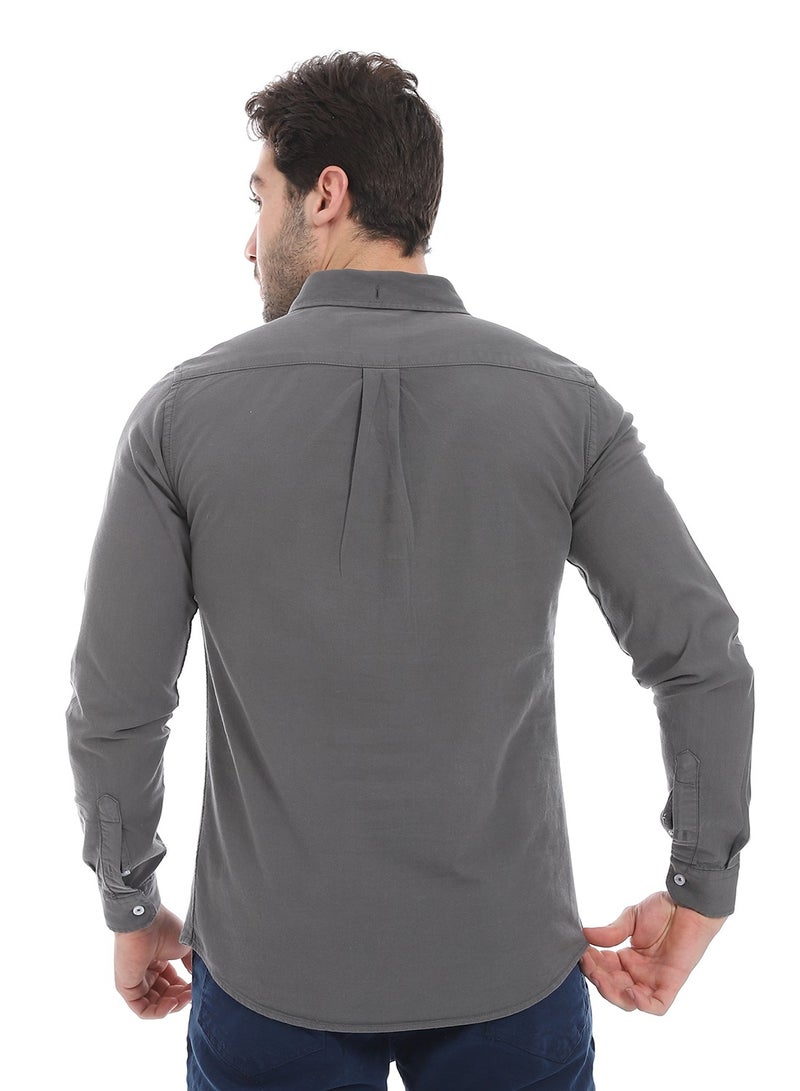 Andora Fitted Gabardine Casual Shirt_Lead Grey - Image 3