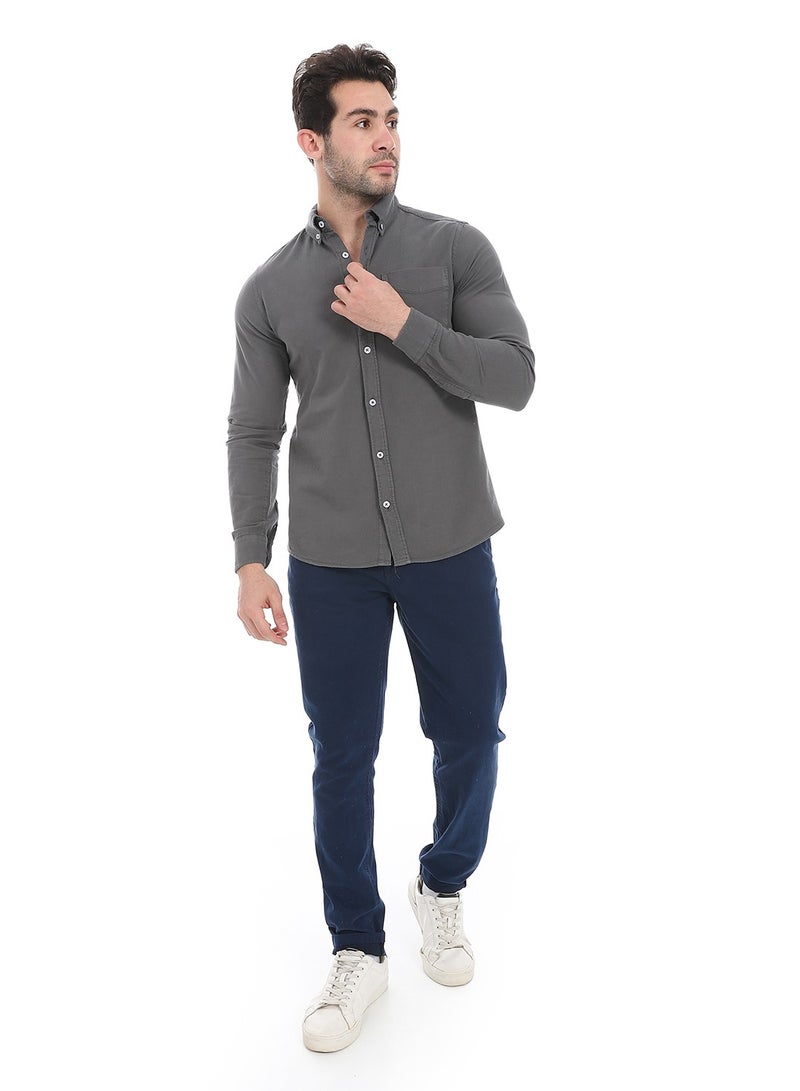 Andora Fitted Gabardine Casual Shirt_Lead Grey - Image 5
