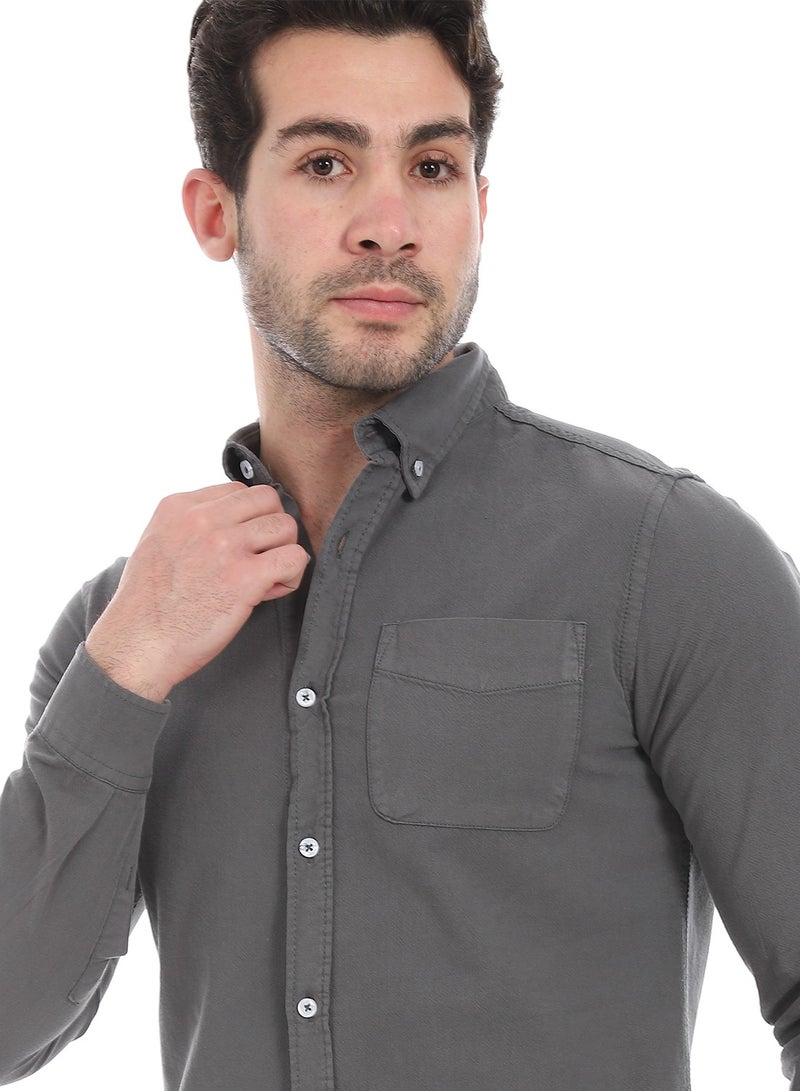 Andora Fitted Gabardine Casual Shirt_Lead Grey - Image 4