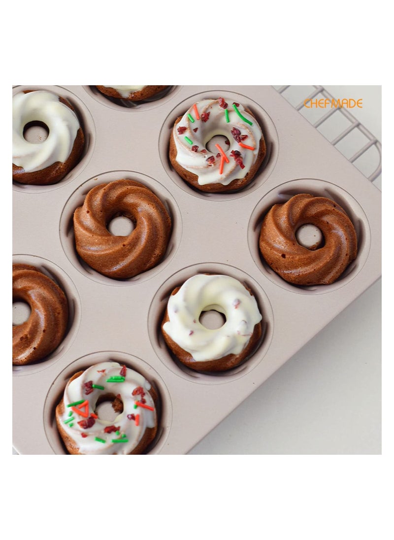 chefmade - Tube Cake Pan 12 Cavity Non Stick Cyclone Doughnut Bakeware - Image 1