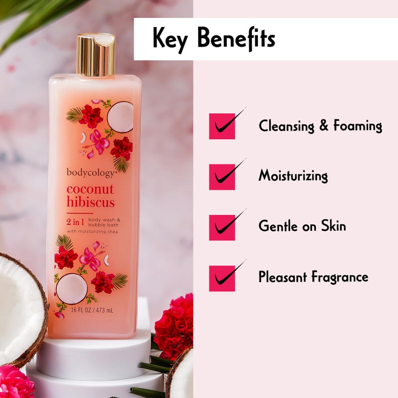 Bodycology غسول الجسم المرطب من بوديكولوجي بجوز الهند والهيبسكوس للنساء، 16 أونصة - Image 5