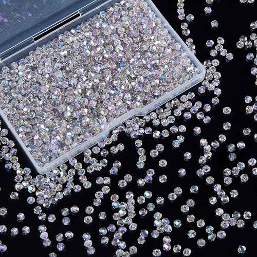 Laopottbeads 1200PCS 3mm Bicone Crystal Glass Beads for Jewelry Making, Sparkling Mini Beads for Suncatchers, DIY Bracelets & Craft Projects (AB Phantom Purple) - Image 1