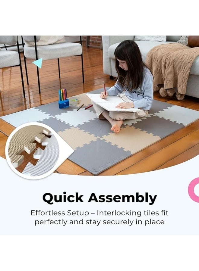 الدليبن سجادة لعب للأطفال، سجادة لعب ناعمة من مادة إي في إيه وحصائر زحف، سجادات أرضية من إسفنج الألغاز المتشابك، خالية من مادة بيسفينول أ، مناسبة للرضع والأطفال الصغار، لغرف الأطفال، صالون المنزل، غرفة النوم (بيج) - Image 5