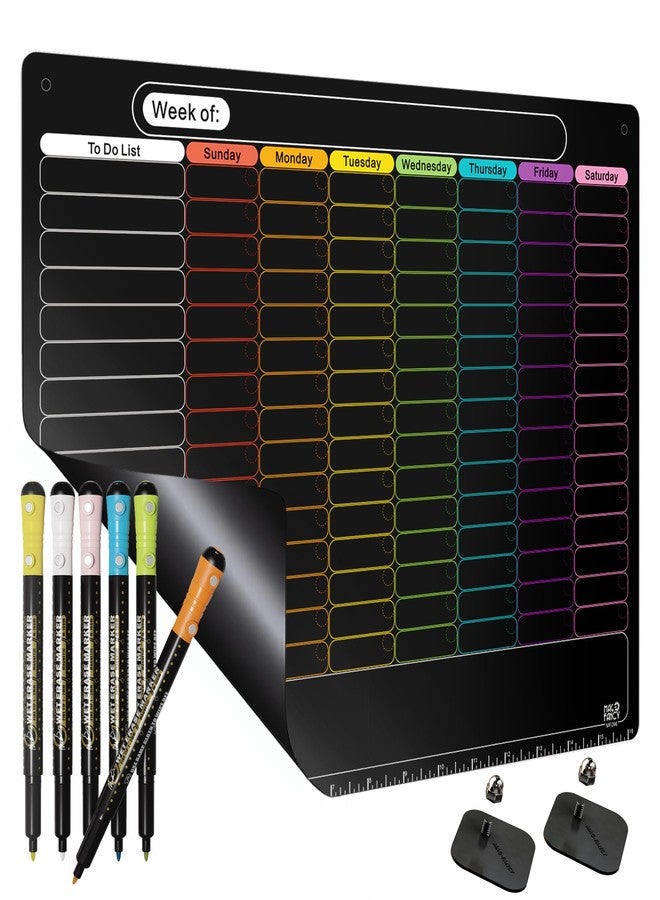 MAG-FANCY Magnetic Dry Erase Calendar for Refrigerator Weekly Chore Chart Schedule Planning Board 6 Fine Tip Wet EraseMarkers & Mounts for Wall Hanging Black - Image 1