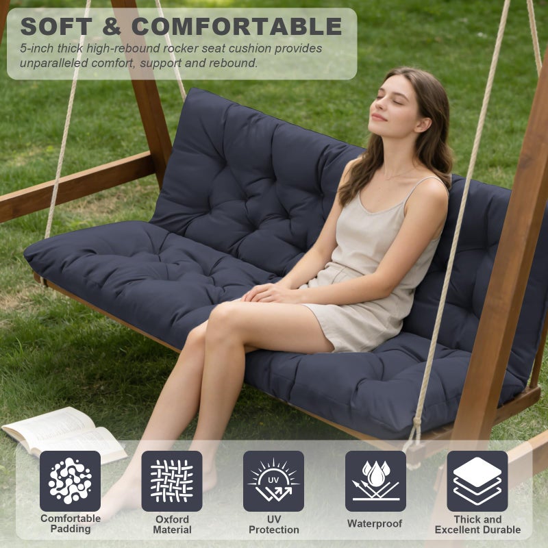 GPQAWER Outdoor Swing Cushions,Waterproof Swing Cushions 3 Seater Replacement with Backrest,Outdoor Thickened Bench Cushion with Ties for Porch,Patio,Backyard,Garden (Navy Blue 60 * 40 in) - Image 3