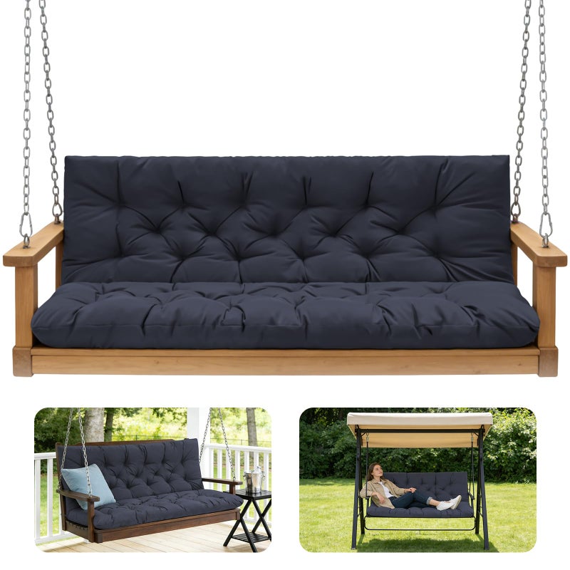 GPQAWER Outdoor Swing Cushions,Waterproof Swing Cushions 3 Seater Replacement with Backrest,Outdoor Thickened Bench Cushion with Ties for Porch,Patio,Backyard,Garden (Navy Blue 60 * 40 in) - Image 1