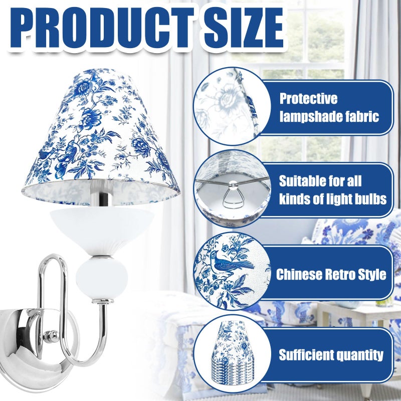 BUAEL Set of 8 Small Chandelier Shade French Countryside Toile Shade 3" x 6" x 5" Lamp Chimney Cover for Table Chandelier Wall Lamp (Blue-Style 1) - Image 3