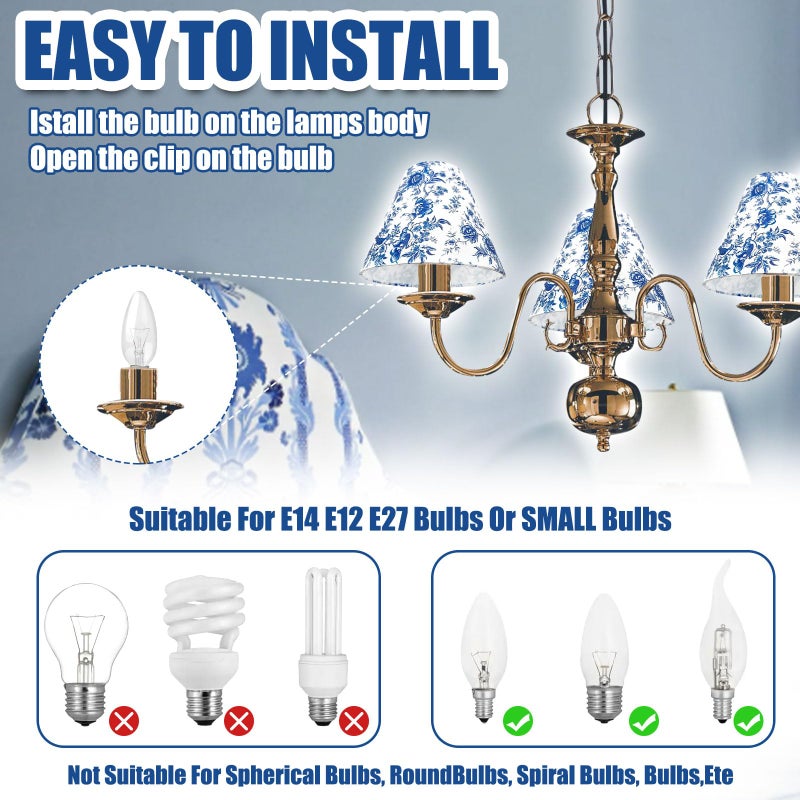 BUAEL Set of 8 Small Chandelier Shade French Countryside Toile Shade 3" x 6" x 5" Lamp Chimney Cover for Table Chandelier Wall Lamp (Blue-Style 1) - Image 4