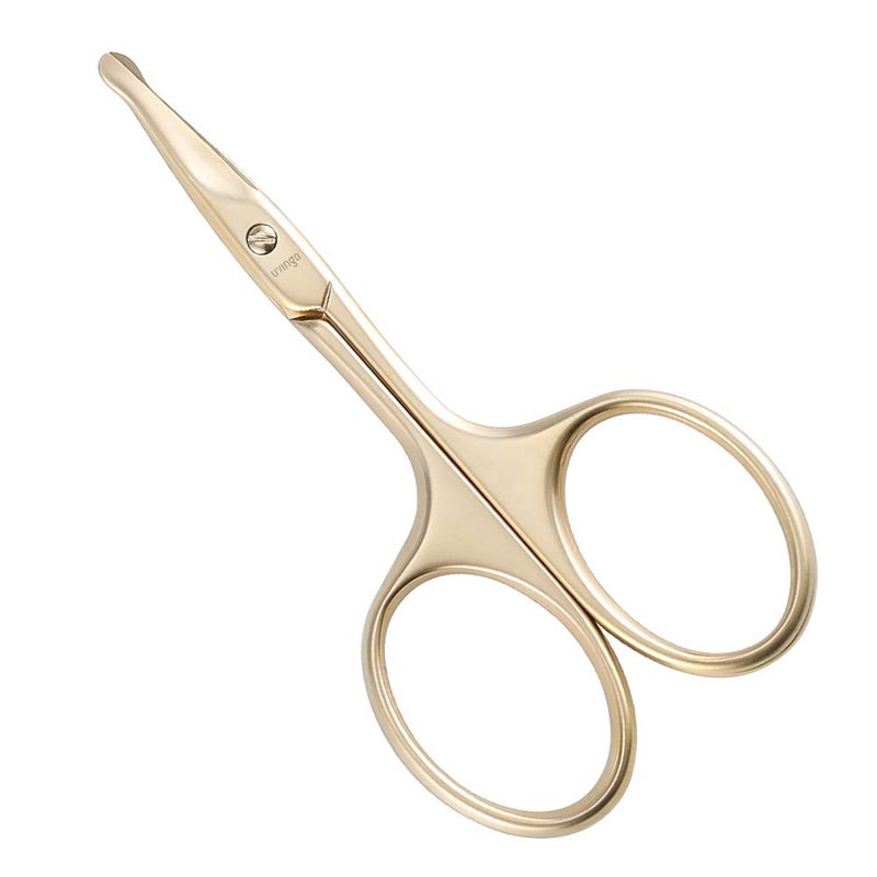 LIVINGO 375 Small Safety Facial Nose Hair Scissors Curved Blade with Rounded Tip Stainless Steel for Manicure Cuticle Eyebrow Dry Skin Gold