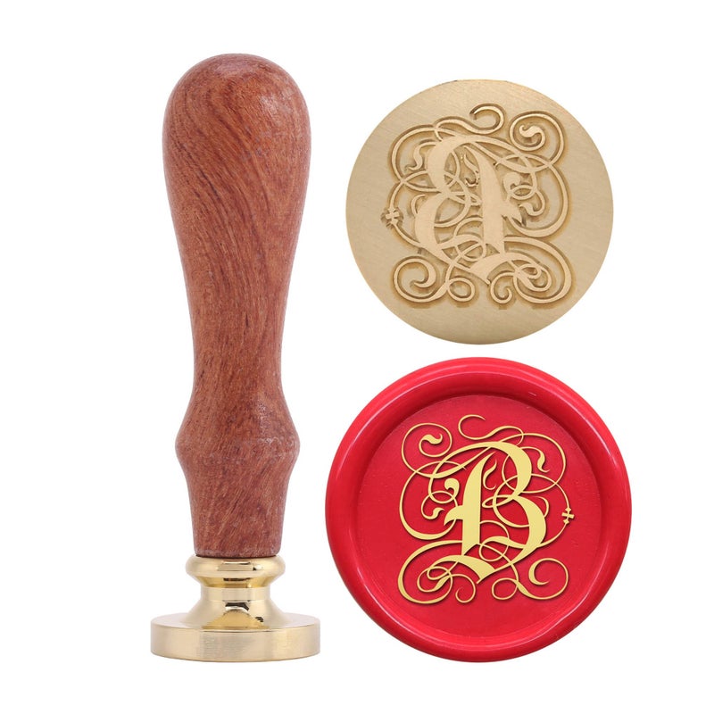 Yoption Letter B Wax Seal Stamp Vintage Initial Alphabet Sealing Stamp Brass Head Wooden Handle for Wedding Party Invitations Envelope Christmas Card Gift Wrap