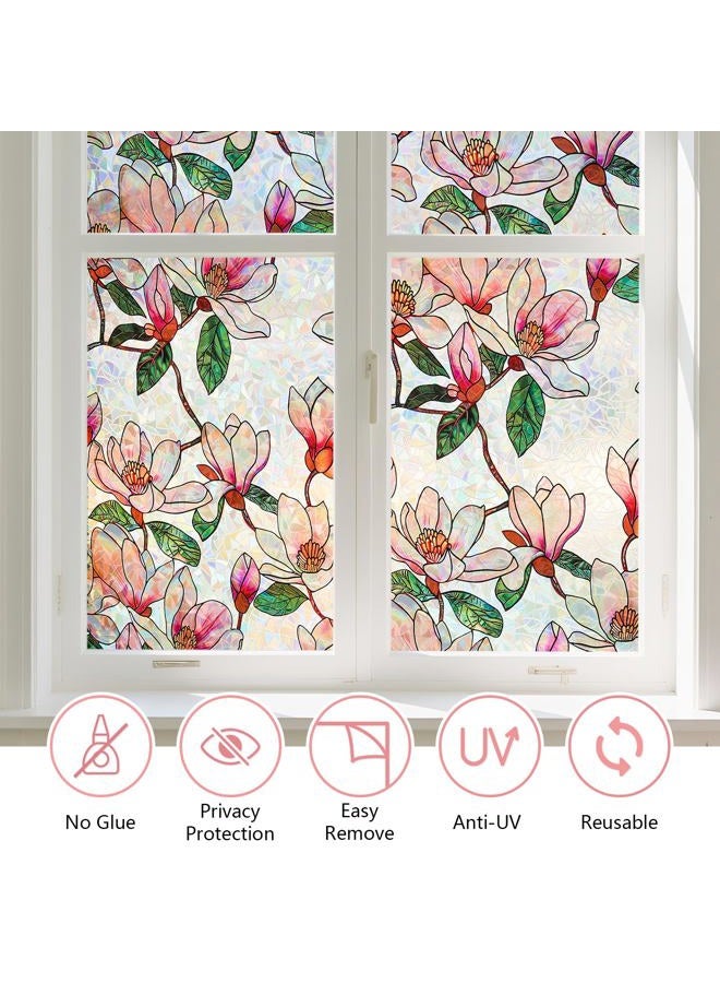 Kromapolis Window Privacy Film, Stained Glass Sticker Floral Window Clings, Decorative Static Clings UV Blocking Colorful Decals, Removable Vinyl Covering Rainbow Magnolia Flowers, 35.4'' x 78.7'' - Image 5