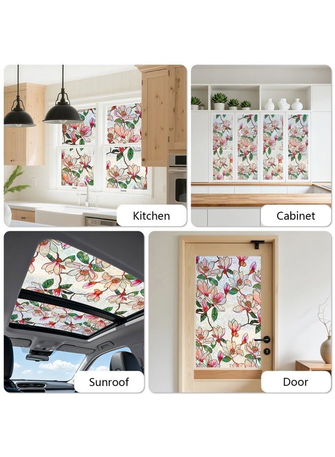 Kromapolis Window Privacy Film, Stained Glass Sticker Floral Window Clings, Decorative Static Clings UV Blocking Colorful Decals, Removable Vinyl Covering Rainbow Magnolia Flowers, 35.4'' x 78.7'' - Image 4
