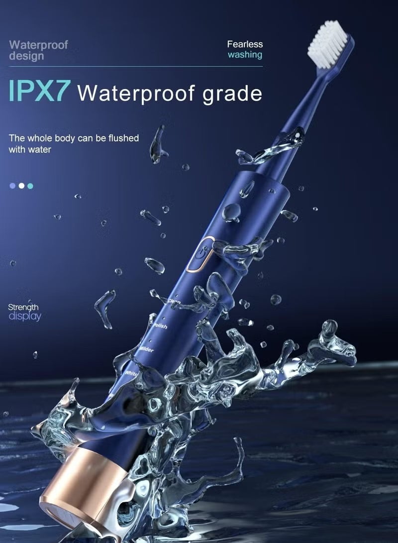 PX7 Waterproof  Electric Toothbrush, 2-Hour Fast Charge with Intelligent Time Reminder, 5 Modes, 8 Brush Heads, Travel, Indoor, Outdoor, Blue - Image 5