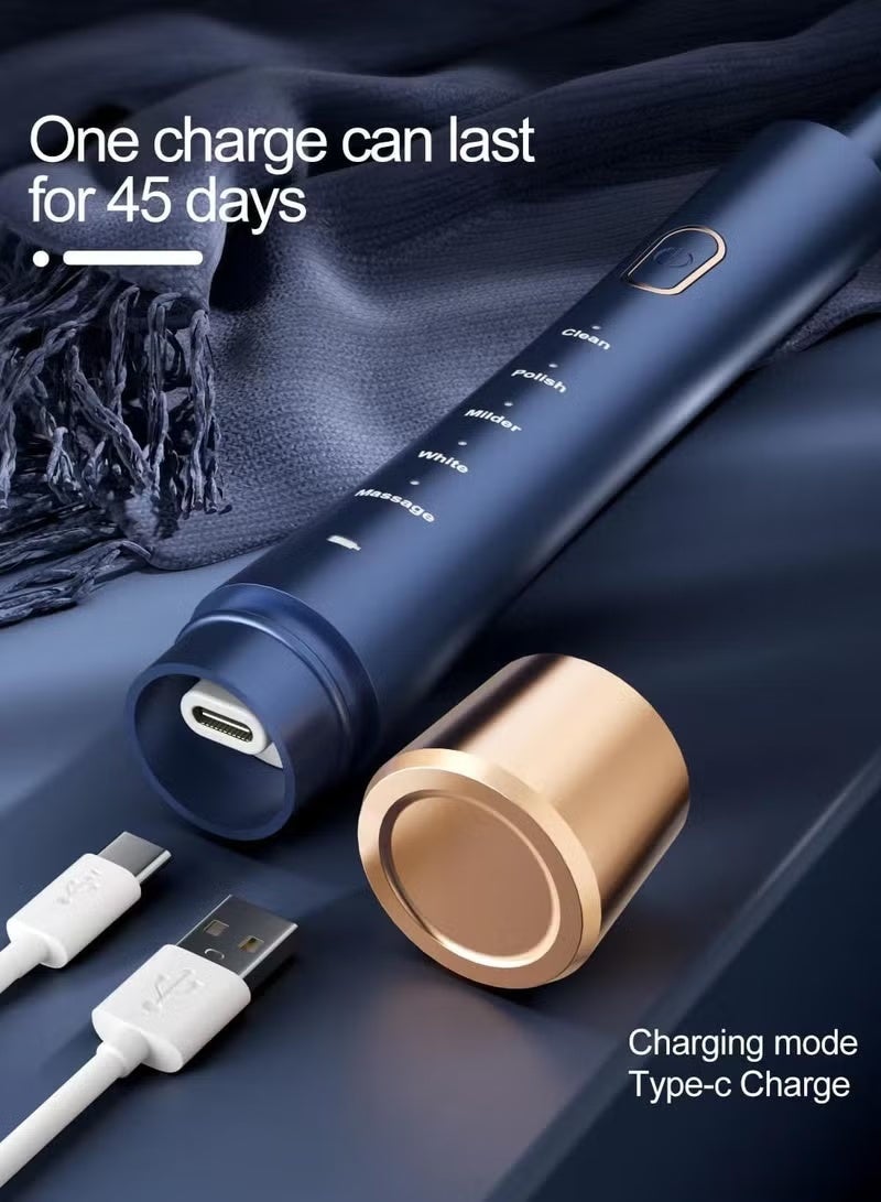 PX7 Waterproof  Electric Toothbrush, 2-Hour Fast Charge with Intelligent Time Reminder, 5 Modes, 8 Brush Heads, Travel, Indoor, Outdoor, Blue - Image 4